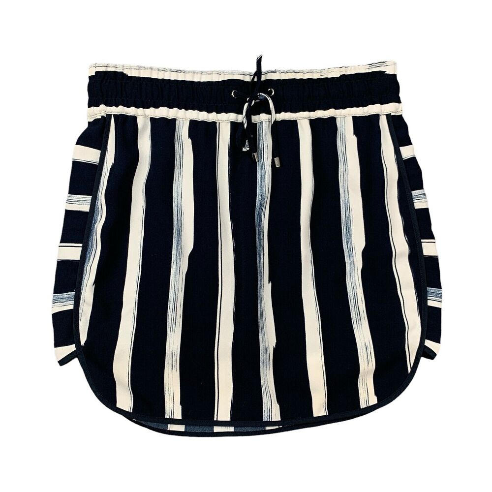 Moods Of Norway Skirt Womens 36 US 4 Navy Curved Hem Striped Drawstring Lined
